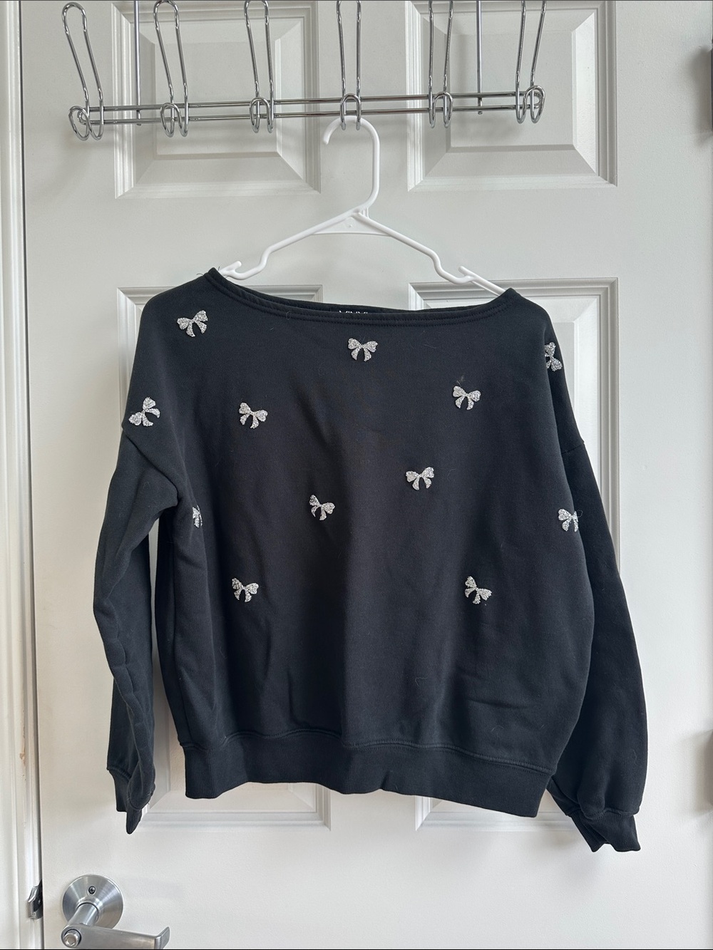Black Crop Sweatshirt w/ Rhinestone Bows